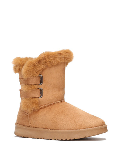 Boots camel en suédine et fourrure à scratchs femme pas chere la modeuse