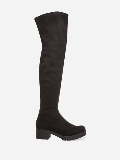 Cuissardes en suédine noires avec semelle crantée femme pas cher la modeuse