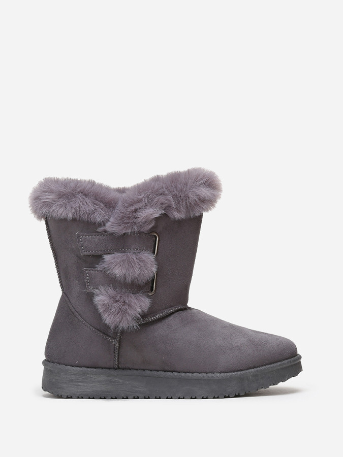 Boots grise en suédine et fourrure à scratchs femme pas chere la modeuse