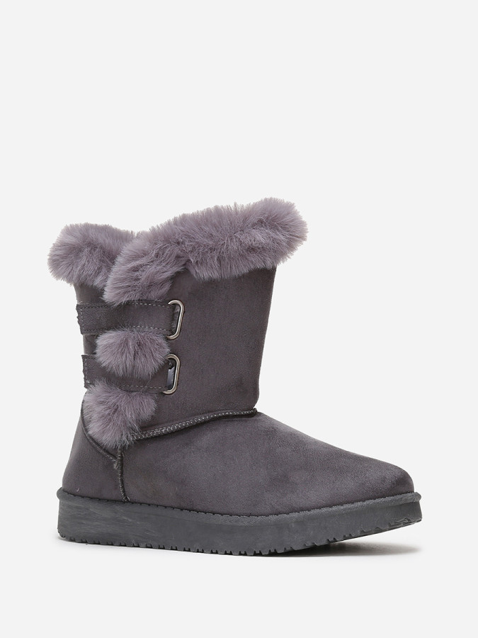 Boots grise en suédine et fourrure à scratchs femme pas chere la modeuse