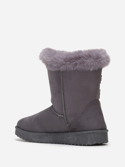 Boots grise en suédine et fourrure à scratchs femme pas chere la modeuse