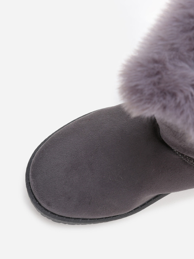 Boots grise en suédine et fourrure à scratchs femme pas chere la modeuse