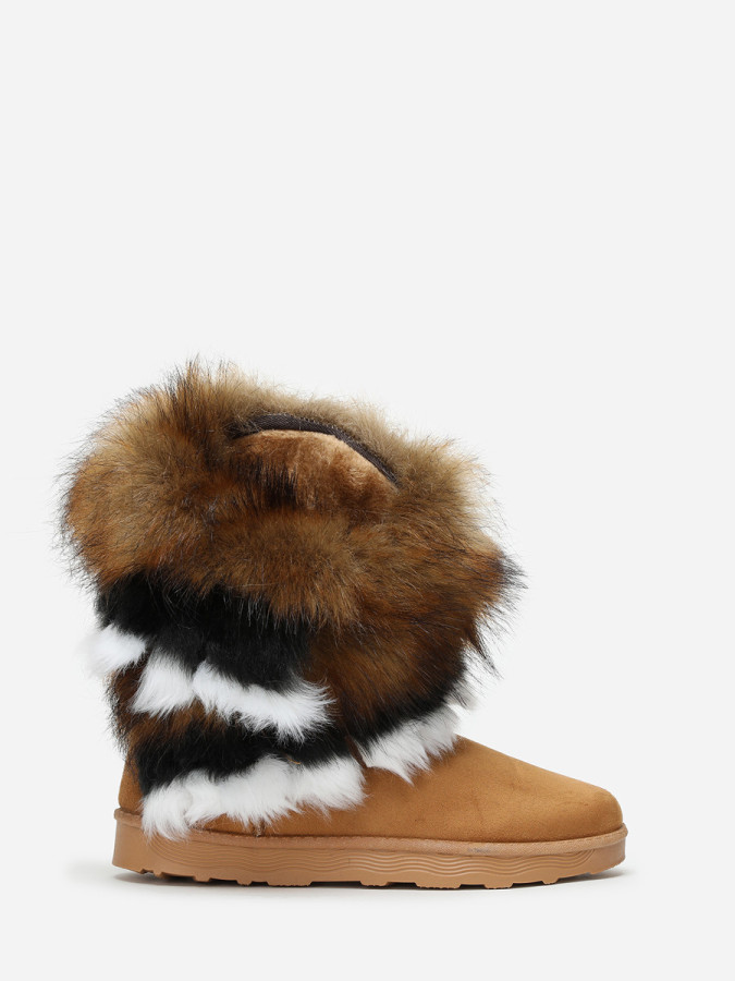 Bottines camel avec tige effet fourré