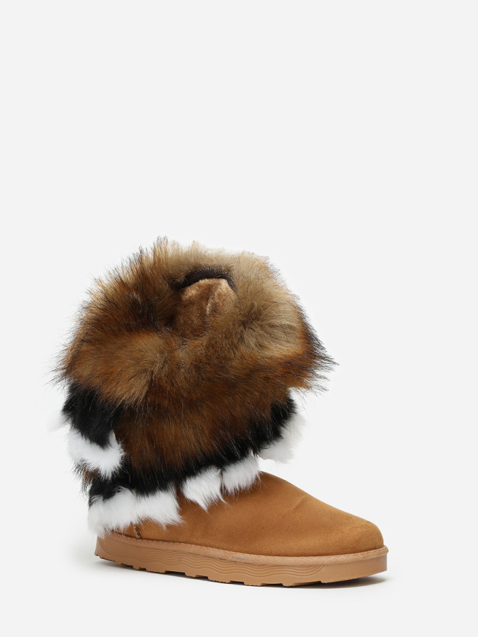 Bottines camel avec tige effet fourré