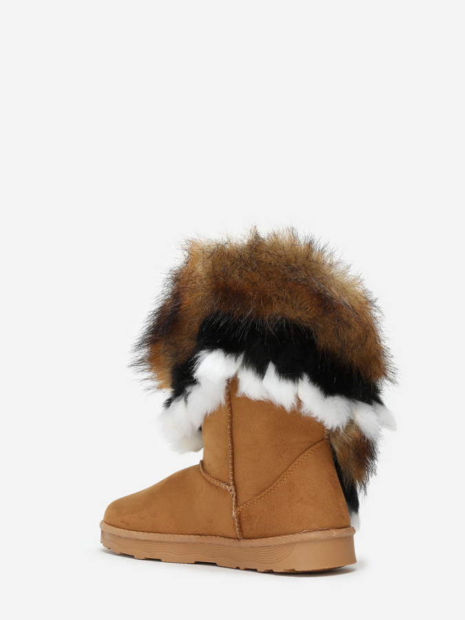 Bottines camel avec tige effet fourré