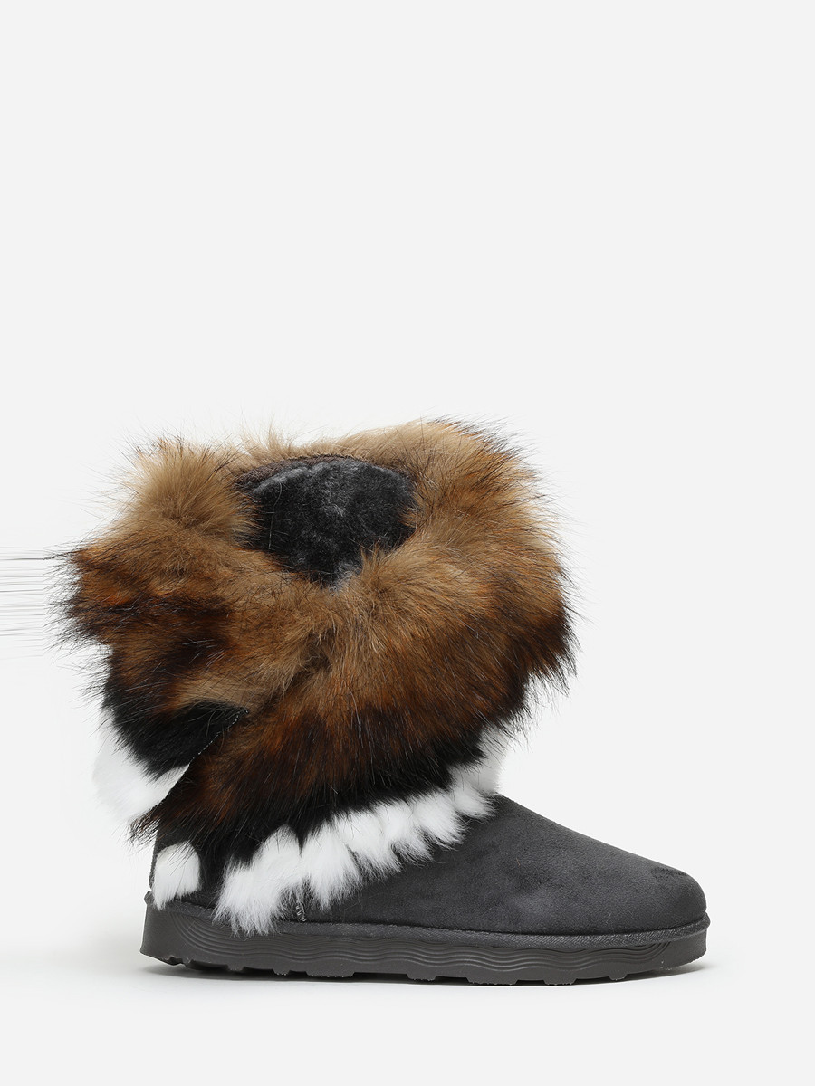 Bottines grises avec tige effet fourré