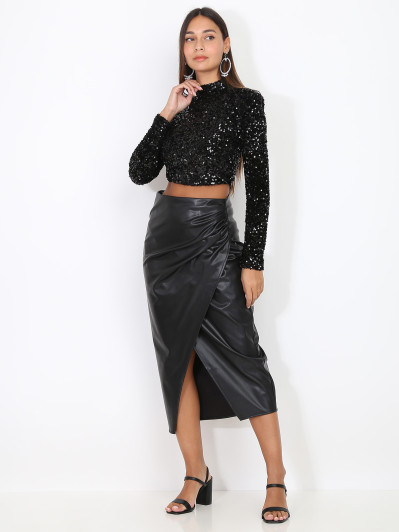 Crop top noir à sequins