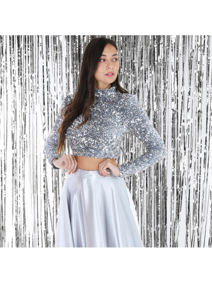 Crop top gris à sequins