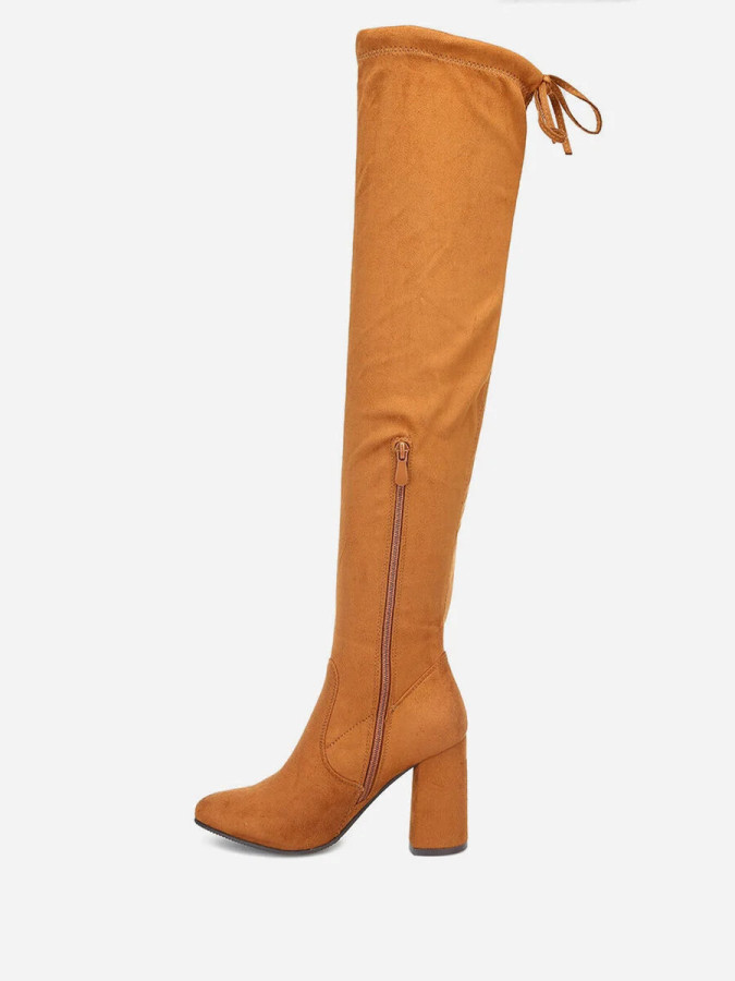 Cuissardes camel en simili daim à talon carré