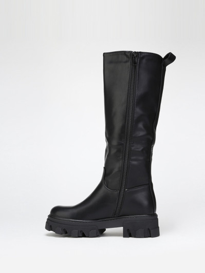 Bottes en simili noires à semelle crantée