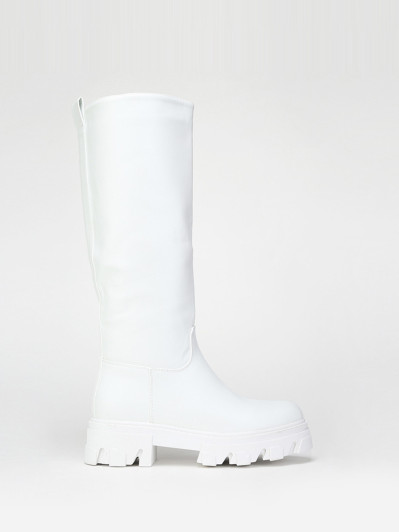 Bottes en simili blanches à semelle crantée