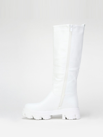 Bottes en simili blanches à semelle crantée
