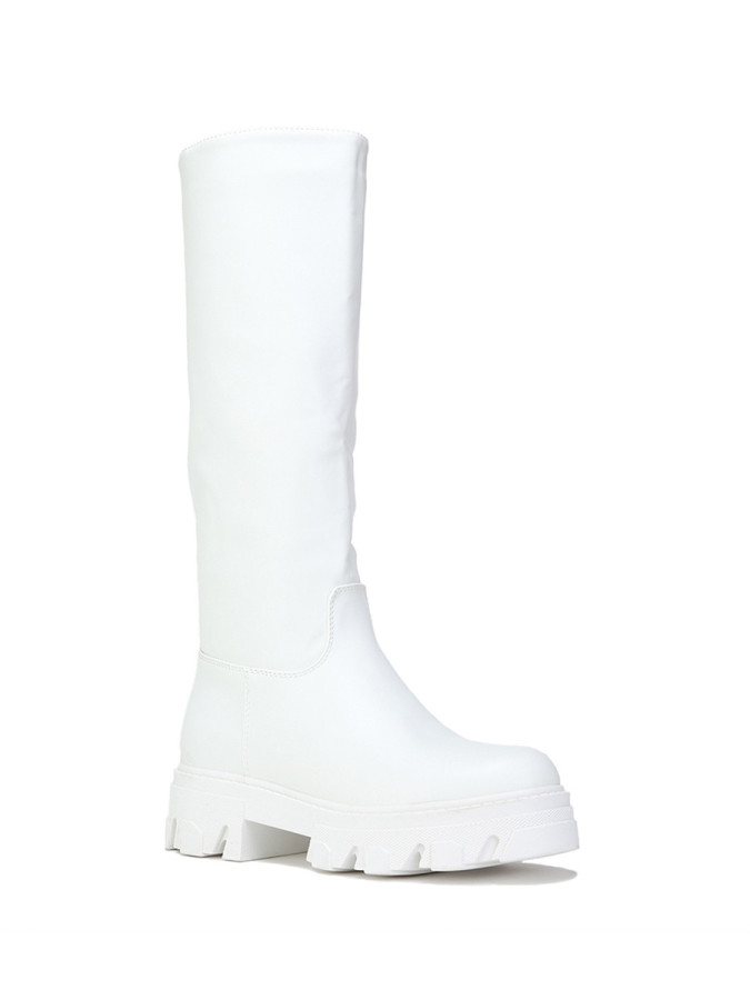 Bottes en simili blanches à semelle crantée