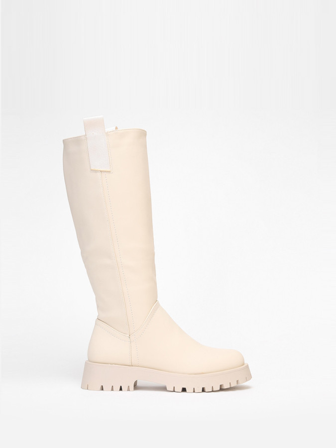 Bottes de pluie beiges à plateforme crantée