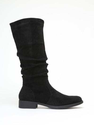 Bottes plissées en suédine noire