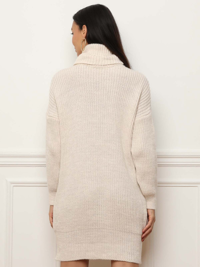 Robe pull beige courte beige à col roulé