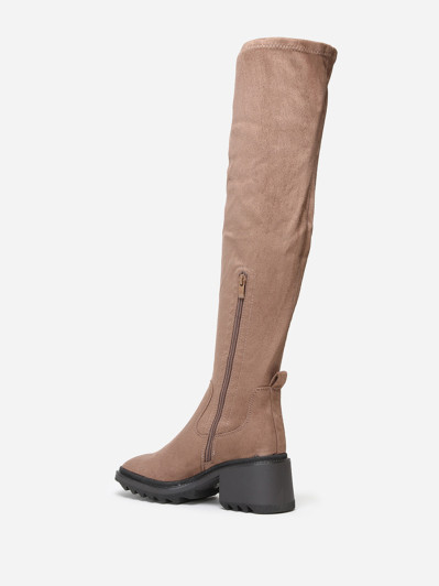 Cuissardes taupe en suédine à bout carré