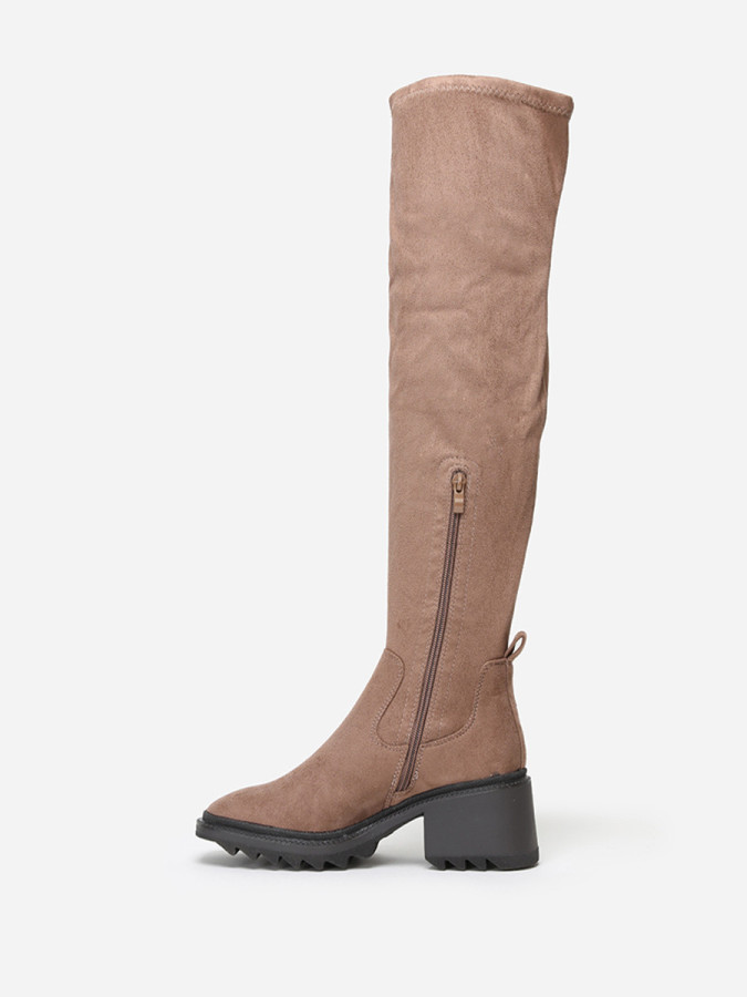 Cuissardes taupe en suédine à bout carré