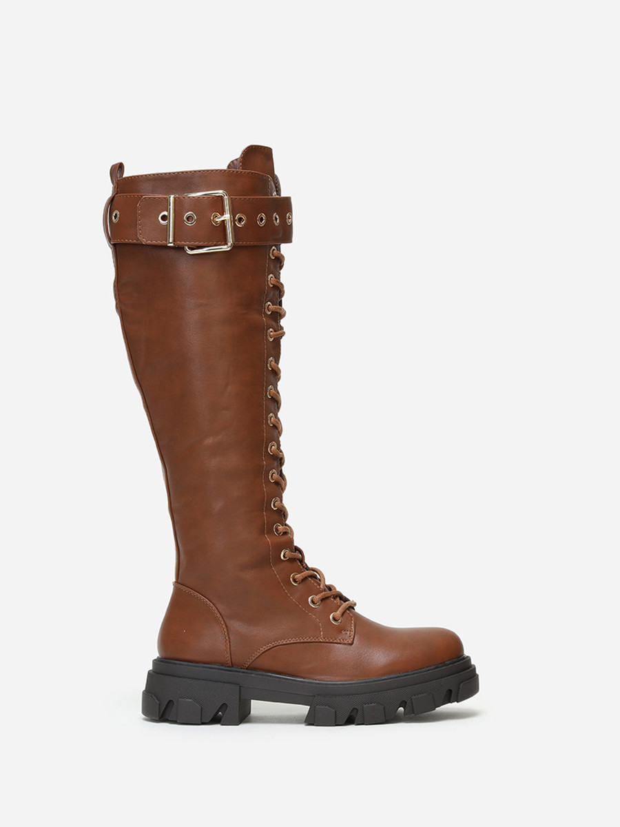 Bottes rangers chunky marron avec bride à boucle