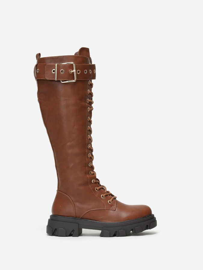 Bottes rangers chunky marron avec bride à boucle