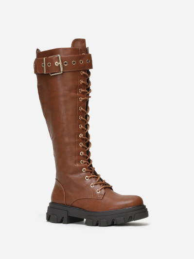 Bottes rangers chunky marron avec bride à boucle