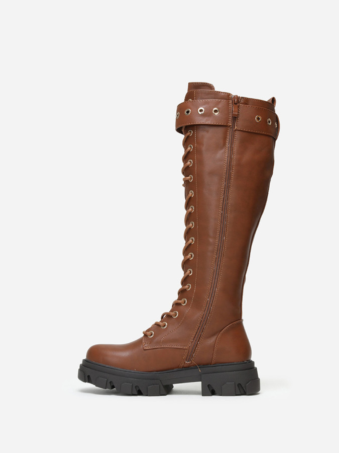 Bottes rangers chunky marron avec bride à boucle