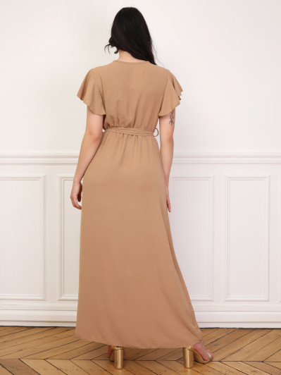 Robe longue fendue à col cache coeur