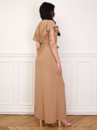 Robe longue fendue à col cache coeur