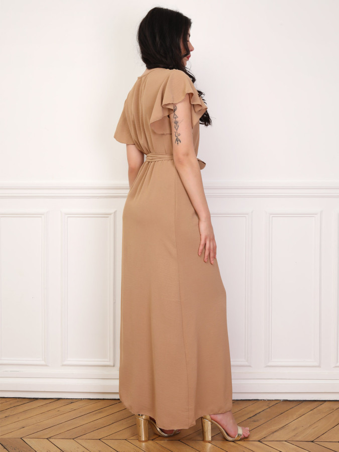 Robe longue fendue à col cache coeur