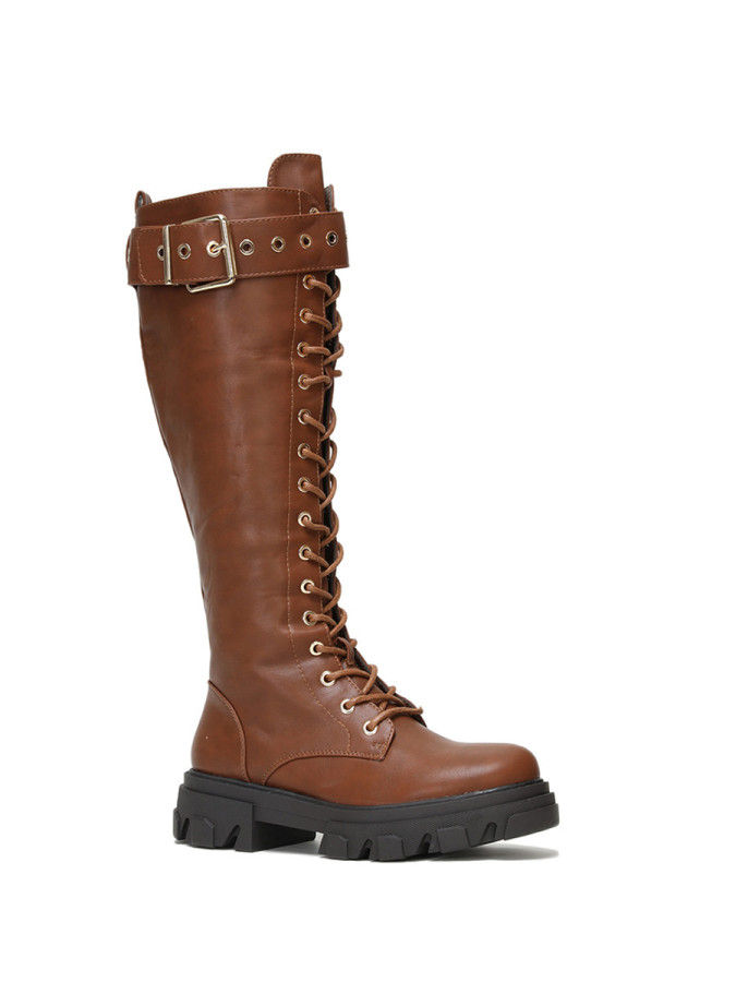 Bottes rangers chunky marron avec bride à boucle