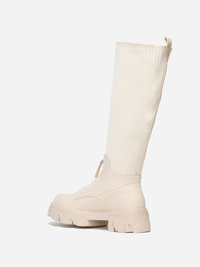 Bottes chaussettes beiges zippées devant
