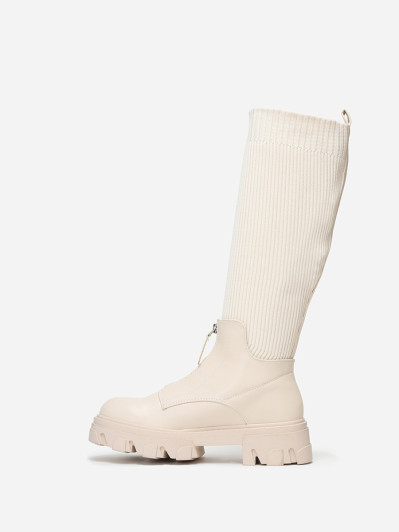 Bottes chaussettes beiges zippées devant