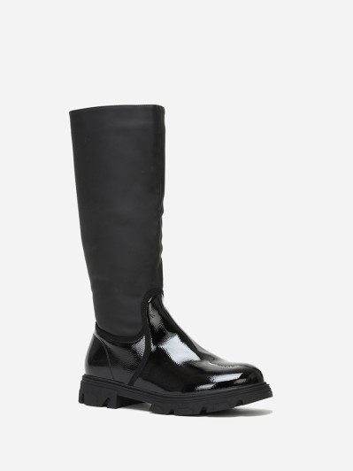 Bottes bi-matières noires à semelle crantée grandes tailles