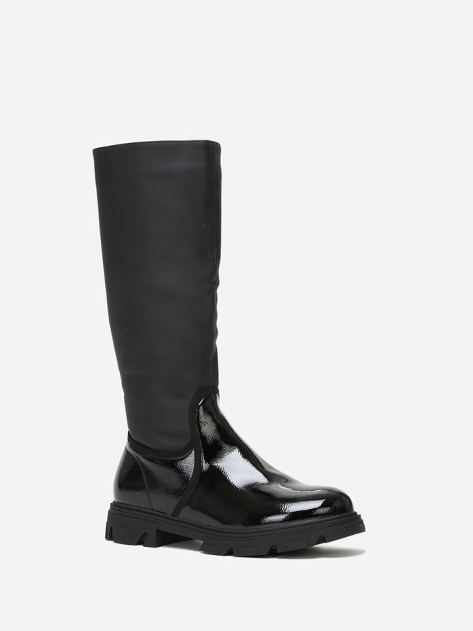 Bottes bi-matières noires à semelle crantée grandes tailles