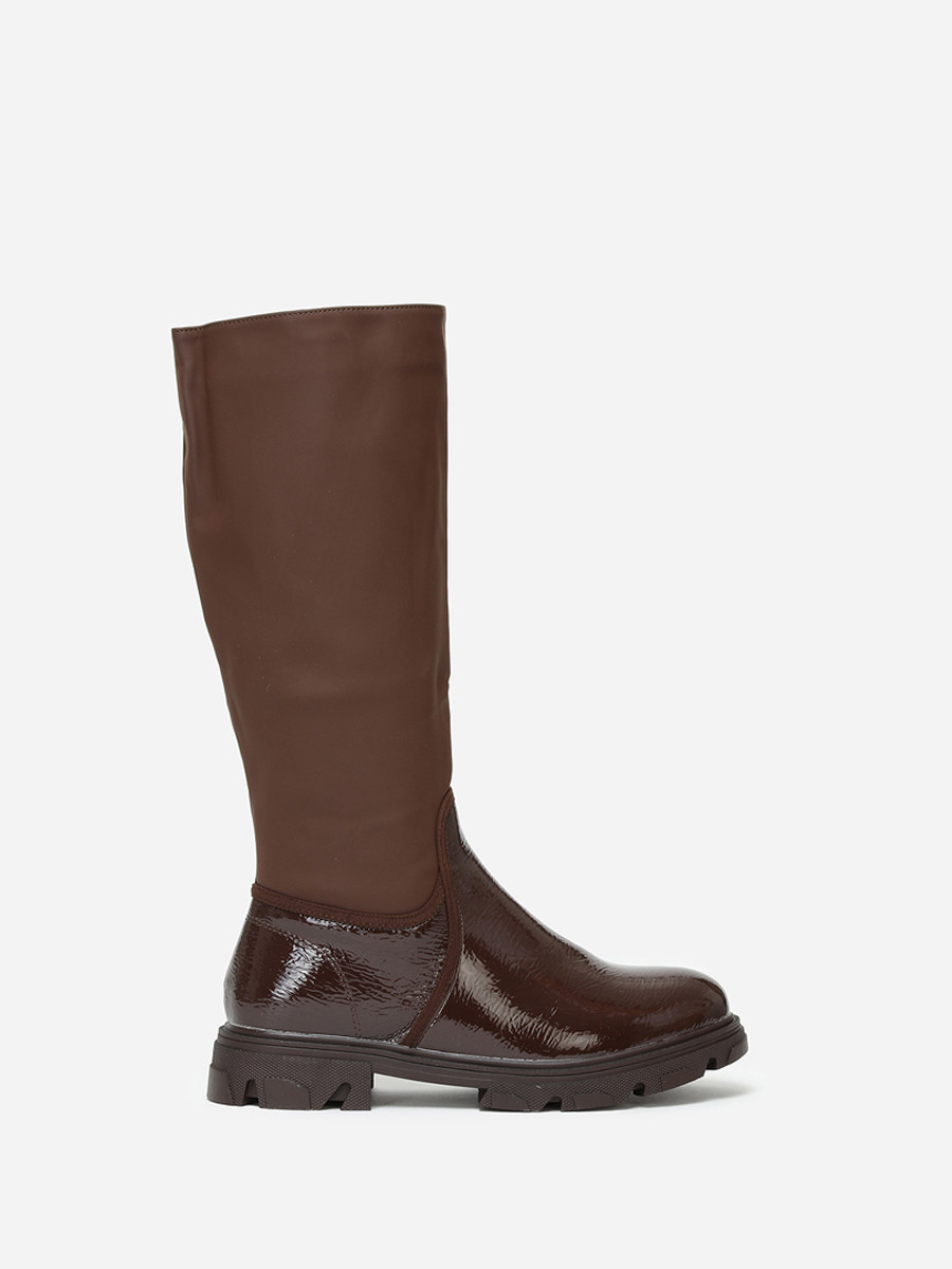 Bottes bi-matières marron à semelle crantée grandes tailles