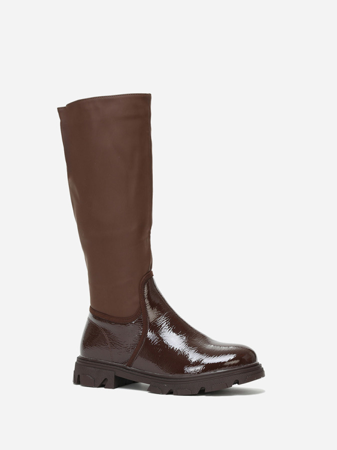 Bottes bi-matières marron à semelle crantée grandes tailles