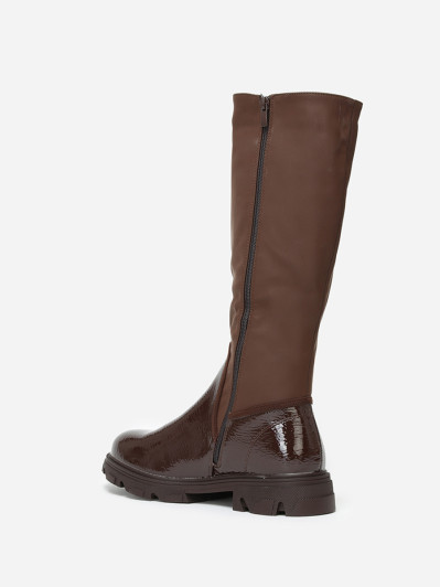 Bottes bi-matières marron à semelle crantée grandes tailles