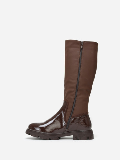 Bottes bi-matières marron à semelle crantée grandes tailles