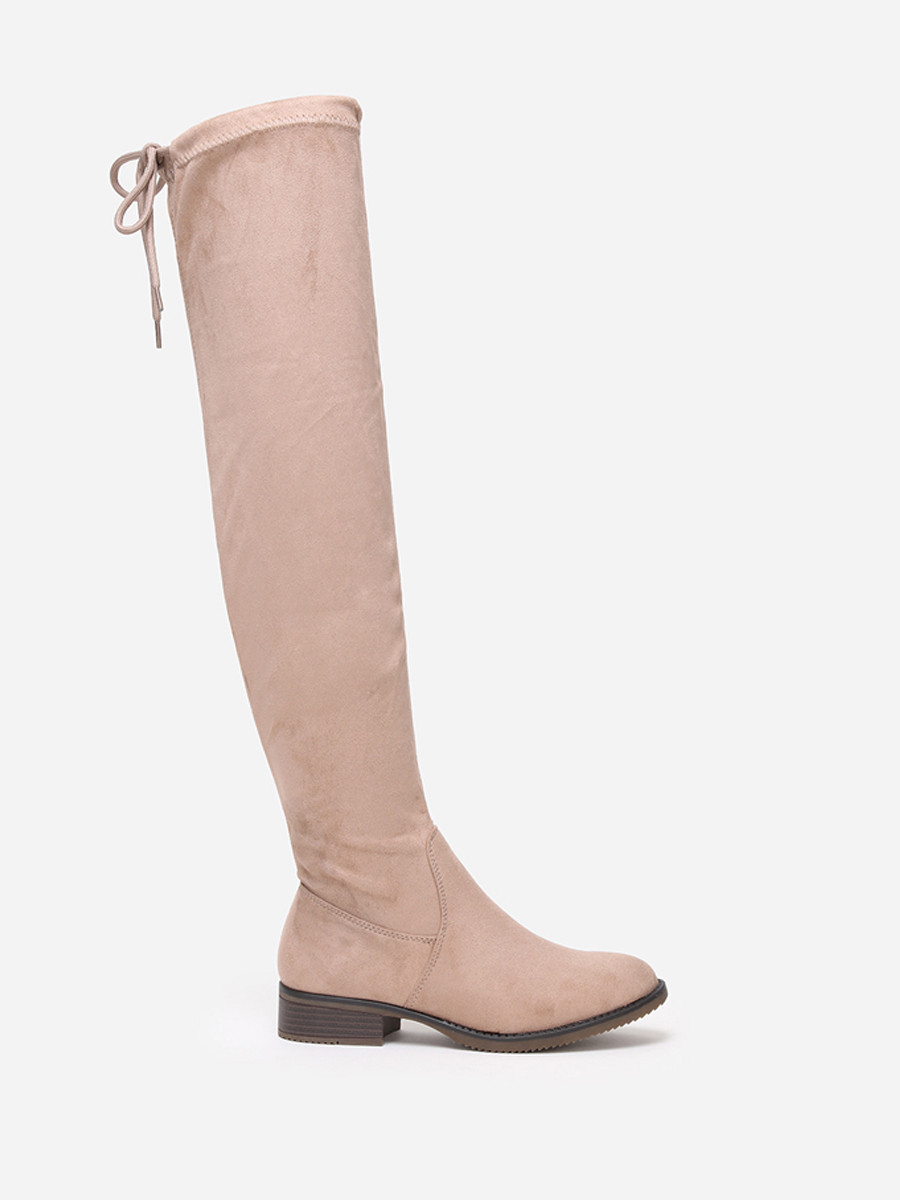 Cuissardes taupes plates en suédine et à noeud