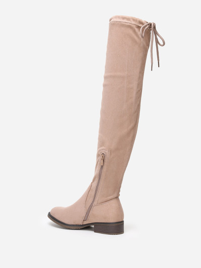 Cuissardes taupes plates en suédine et à noeud