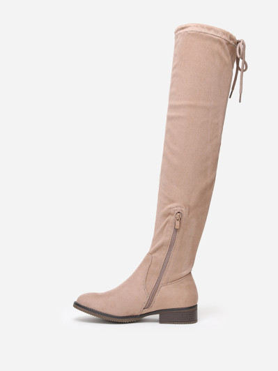 Cuissardes taupes plates en suédine et à noeud