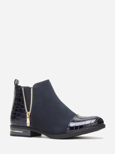 Bottines bi-matières  bout vernis imprimé croco