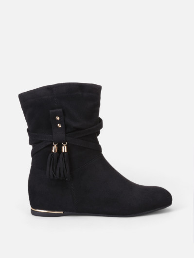 Bottines plissées et compensées à pampilles