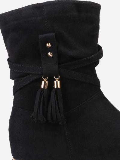 Bottines plissées et compensées à pampilles