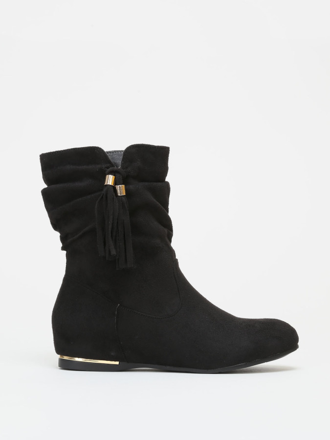 Bottines noires effet plissé détails doré femme pas cher La Modeuse