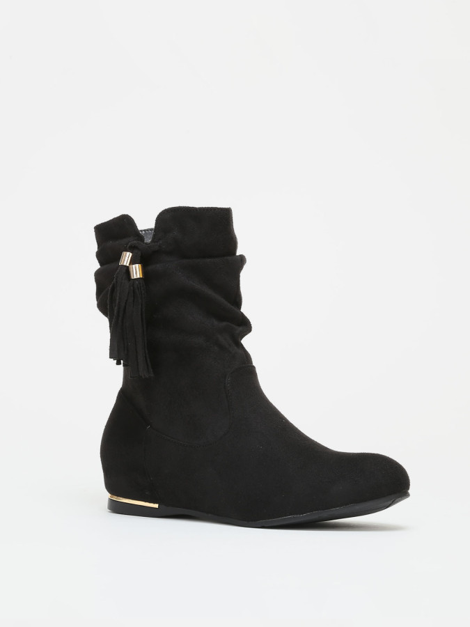 Bottines noires effet plissé détails doré femme pas cher La Modeuse