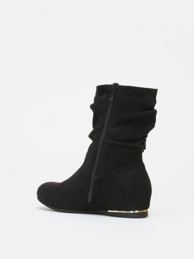 Bottines noires effet plissé détails doré femme pas cher La Modeuse