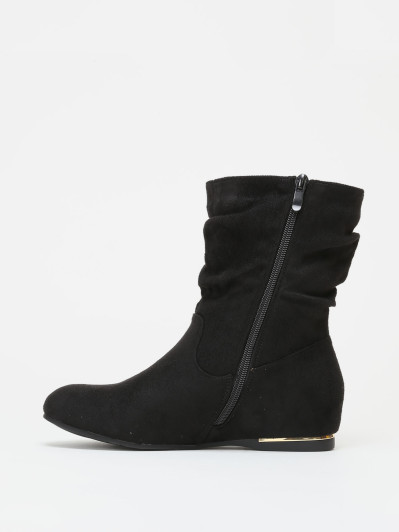 Bottines noires effet plissé détails doré femme pas cher La Modeuse