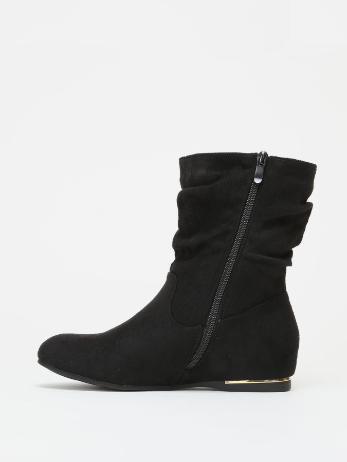 Bottines noires effet plissé détails doré femme pas cher La Modeuse