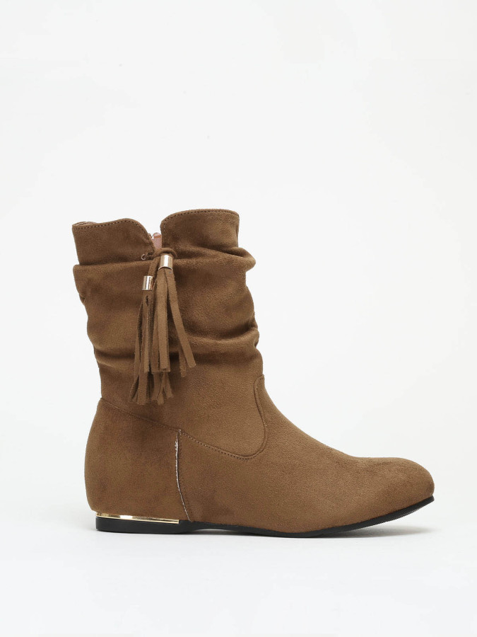 Bottines camel effet plissé détails doré femme pas cher La Modeuse